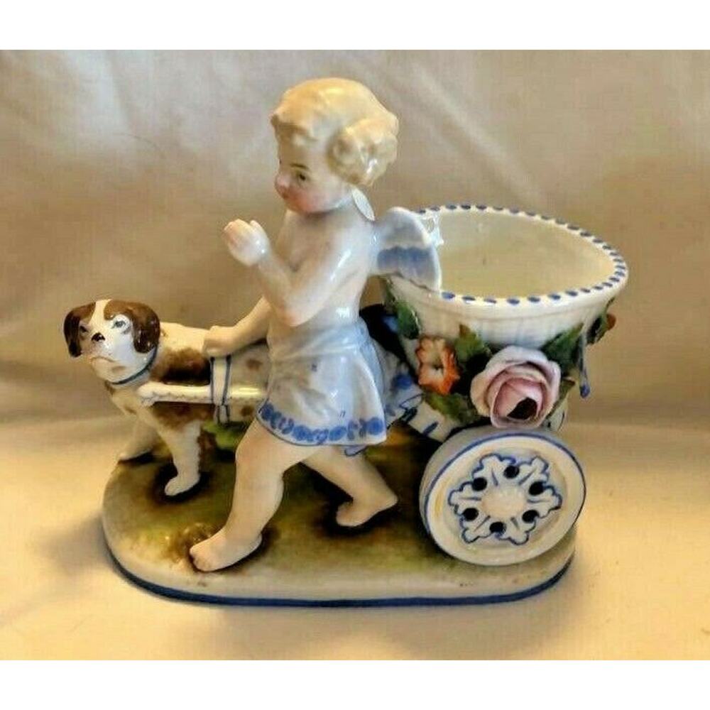 Conta & Boehme Figural Cupid w 'Service Dog' Pulling Vase C1890